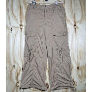 No Boundaries Pants Womens M 8-10 Beige Cargo Wide Leg Elastic Waist Pockets
